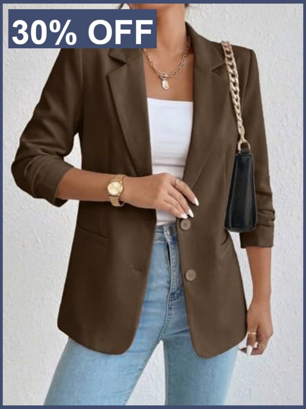 Women's Business Casual Blazer - Boyfriend Fit Office Jacket with Pockets - Picture 2 of 7